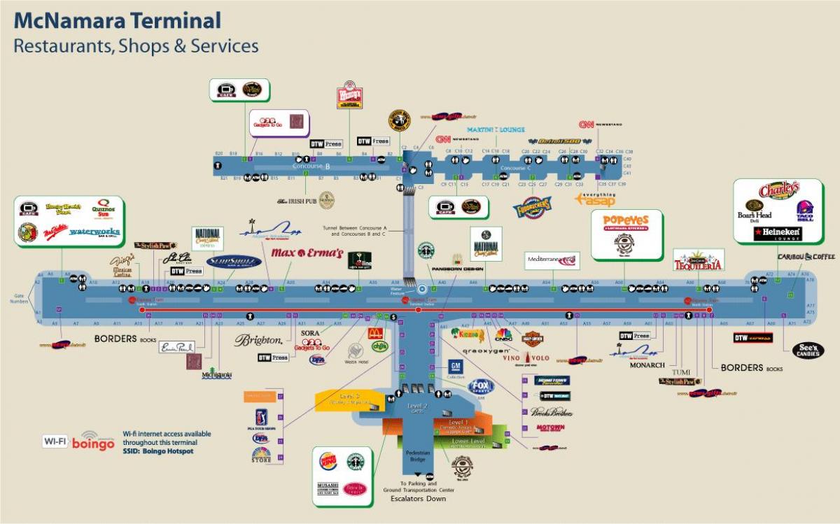 Detroit Airport restaurant map